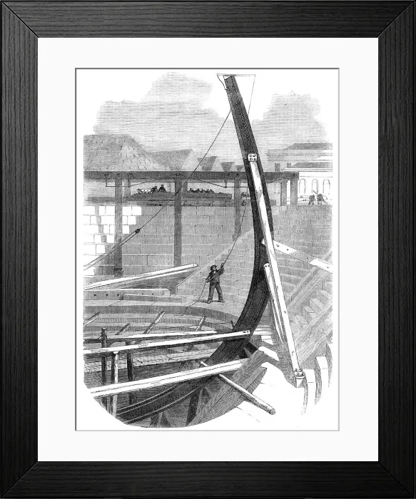 Framed Print : The new iron-clad fleet: stem of Her Majesty's steam-frigate Achilles, 50 guns, 1862. Creator: Unknown Framed Print : The new iron-clad fleet: stem of Her Majesty's steam-frigate Achilles, 50 guns, 1862. Creator: Unknown