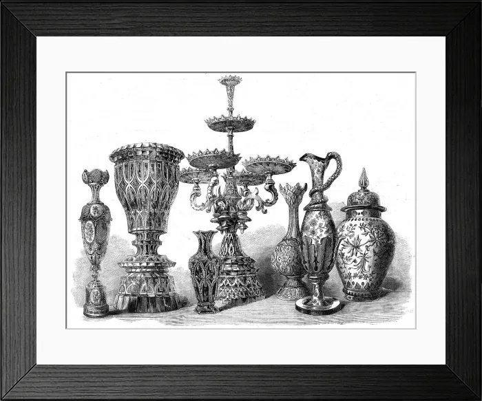 Framed Print : The International Exhibition: Bohemian glass, by Harrach and Hofmann, in the Austrian Court, 1862. Creator: Unknown Framed Print : The International Exhibition: Bohemian glass, by Harrach and Hofmann, in the Austrian Court, 1862. Creator: Unknown