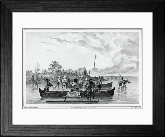 Framed Print : Departure for an excursion to the island of Ualan (the Carolinas), 19th century. Creators: Friedrich Heinrich Kittlitz, Godefroy Engelmann, Emile-Charles Wattier Framed Print : Departure for an excursion to the island of Ualan (the Carolinas), 19th century. Creators: Friedrich Heinrich Kittlitz, Godefroy Engelmann, Emile-Charles Wattier