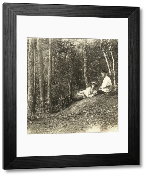 Framed Print : Survey engineers N.N. Vylezhinsky and A.M. Vikhman on vacation in the forest, 1909. Creator: Vladimir Ivanovich Fedorov Framed Print : Survey engineers N.N. Vylezhinsky and A.M. Vikhman on vacation in the forest, 1909. Creator: Vladimir Ivanovich Fedorov