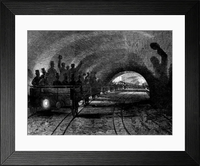 Framed Print : Trial-trip on the Metropolitan (underground) Railway: the train passing Portland-road station, 1862. Creator: Unknown Framed Print : Trial-trip on the Metropolitan (underground) Railway: the train passing Portland-road station, 1862. Creator: Unknown