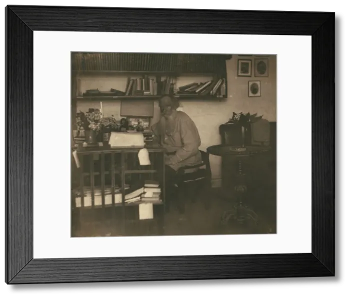 Framed Print : L.N. Tolstoi in his study, in Iasnaia Poliana, 1908. Creator: Sergey Mikhaylovich Prokudin-Gorsky Framed Print : L.N. Tolstoi in his study, in Iasnaia Poliana, 1908. Creator: Sergey Mikhaylovich Prokudin-Gorsky