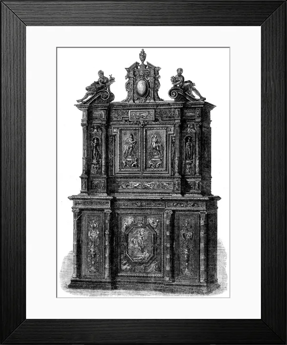 Framed Print : The International Exhibition - carved ivory cabinet, by H. Fourdinois, 1862. Creator: Unknown Framed Print : The International Exhibition - carved ivory cabinet, by H. Fourdinois, 1862. Creator: Unknown