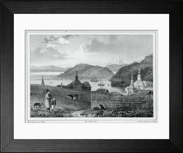 Framed Print : View of the port of St Peter and St Paul, Kamchatka, 19th century. Creators: Friedrich Heinrich Kittlitz, Edouard Jean Marie Hostein Framed Print : View of the port of St Peter and St Paul, Kamchatka, 19th century. Creators: Friedrich Heinrich Kittlitz, Edouard Jean Marie Hostein