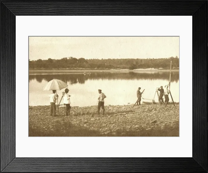 Framed Print : Carrying out leveling on the banks of the Zeya River, 1909. Creator: Vladimir Ivanovich Fedorov Framed Print : Carrying out leveling on the banks of the Zeya River, 1909. Creator: Vladimir Ivanovich Fedorov