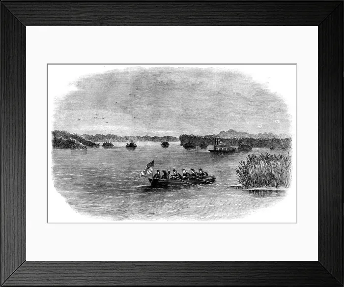 Framed Print : The Civil War in America: position of the Federal flotilla on the Mississippi... 1862. Creator: Unknown Framed Print : The Civil War in America: position of the Federal flotilla on the Mississippi... 1862. Creator: Unknown