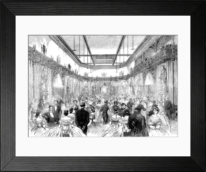 Framed Print : International entertainment at the Guildhall: the ball in the temporary saloon... 1862. Creator: Unknown Framed Print : International entertainment at the Guildhall: the ball in the temporary saloon... 1862. Creator: Unknown