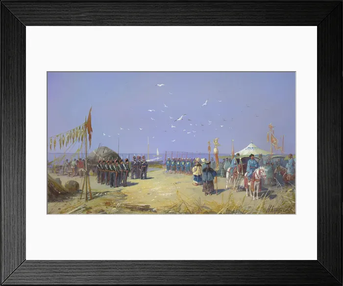 Framed Print : Supervisor of the Bukhtarma Fishing Unit Greeting the Chinese Amban, 18th century. Creator: Nikolay Nikolaevich Karazin Framed Print : Supervisor of the Bukhtarma Fishing Unit Greeting the Chinese Amban, 18th century. Creator: Nikolay Nikolaevich Karazin