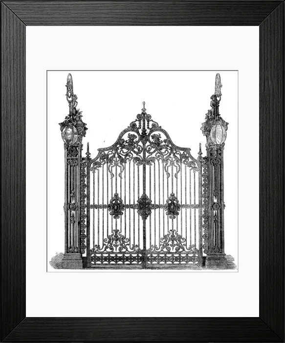Framed Print : The International Exhibition - ornamental iron gates in the Hardware Court... 1862. Creator: Unknown Framed Print : The International Exhibition - ornamental iron gates in the Hardware Court... 1862. Creator: Unknown