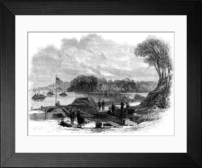 Framed Print : The Civil War in America - portion of the water batteries at Fort Pillow... 1862. Creator: Unknown Framed Print : The Civil War in America - portion of the water batteries at Fort Pillow... 1862. Creator: Unknown