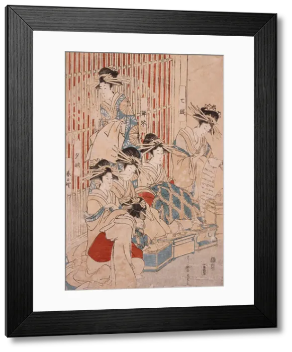 Framed Print : Courtesans of the Greenhouse, 1806. Creator: Kitagawa Utamaro Framed Print : Courtesans of the Greenhouse, 1806. Creator: Kitagawa Utamaro