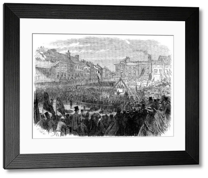 Framed Print : The Preston Guild Festival: the mayor laying the foundation-stone of the...new townhall, 1862. Creator: E. Skill Framed Print : The Preston Guild Festival: the mayor laying the foundation-stone of the...new townhall, 1862. Creator: E. Skill