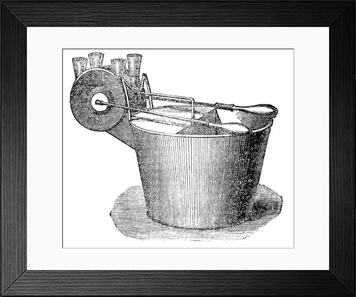 Framed Print : The patent cow-milker in the International Exhibition, 1862. Creator: Unknown Framed Print : The patent cow-milker in the International Exhibition, 1862. Creator: Unknown
