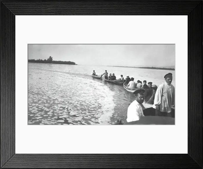 Framed Print : A caravan of boats from a survey party on the Zeya River during a flood, 1909. Creator: Vladimir Ivanovich Fedorov Framed Print : A caravan of boats from a survey party on the Zeya River during a flood, 1909. Creator: Vladimir Ivanovich Fedorov