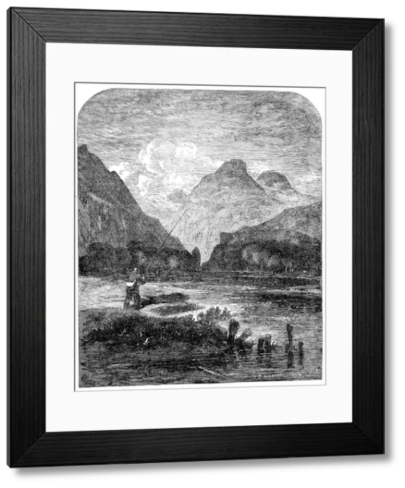 Framed Print : Freshwater fishes: angling on the Echaig, near Kilmun, [Scotland], 1862. Creator: Mason Jackson