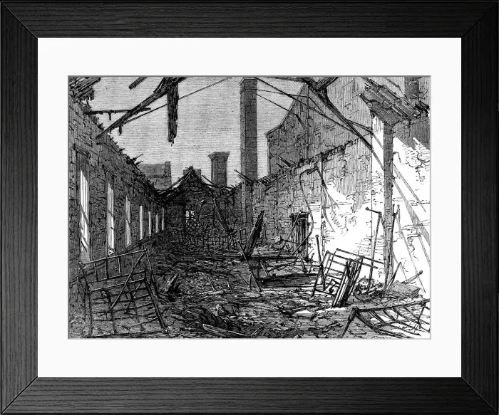 Framed Print : The fatal fire at the Liverpool Workhouse, Brownlow-Hill: ruins of the children's dormitory, 1862. Creator: Unknown Framed Print : The fatal fire at the Liverpool Workhouse, Brownlow-Hill: ruins of the children's dormitory, 1862. Creator: Unknown