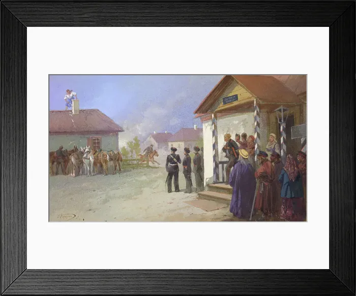 Framed Print : Military Settlement Service of the Siberian Cossacks Welcoming the Authorities, 19th century. Creator: Nikolay Nikolaevich Karazin Framed Print : Military Settlement Service of the Siberian Cossacks Welcoming the Authorities, 19th century. Creator: Nikolay Nikolaevich Karazin