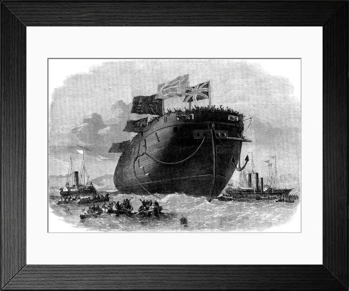 Framed Print : The new iron-clad fleet: launch at Chatham Dockyard of H.M.S. frigate Royal Oak, 50 guns, 1862. Creator: Unknown Framed Print : The new iron-clad fleet: launch at Chatham Dockyard of H.M.S. frigate Royal Oak, 50 guns, 1862. Creator: Unknown