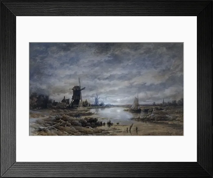 Framed Print : Moonlit night (canal landscape with windmills and ships), undated. Creator: Remigius Adrianus Haanen Framed Print : Moonlit night (canal landscape with windmills and ships), undated. Creator: Remigius Adrianus Haanen