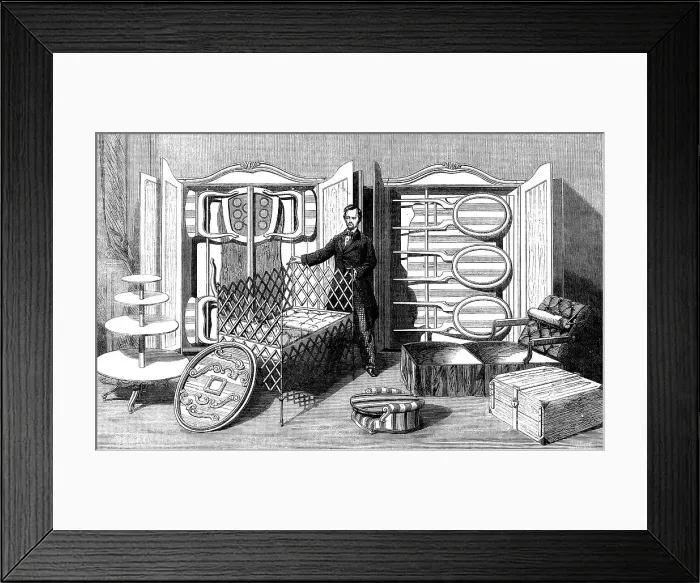 Framed Print : The International Exhibition: patent folding furniture by Mannstein of Vienna, 1862. Creator: Unknown Framed Print : The International Exhibition: patent folding furniture by Mannstein of Vienna, 1862. Creator: Unknown