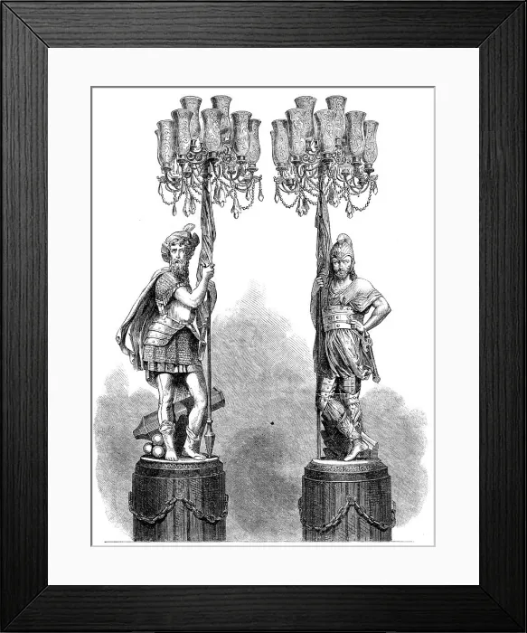 Framed Print : The International Exhibition: figures bearing candelabra, in the French Court... 1862. Creator: Unknown Framed Print : The International Exhibition: figures bearing candelabra, in the French Court... 1862. Creator: Unknown