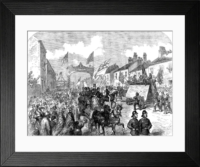 Framed Print : The Preston Guild Festival: the Trades Procession doubling at the triumphal arch, London-road, 1862. Creator: Unknown Framed Print : The Preston Guild Festival: the Trades Procession doubling at the triumphal arch, London-road, 1862. Creator: Unknown