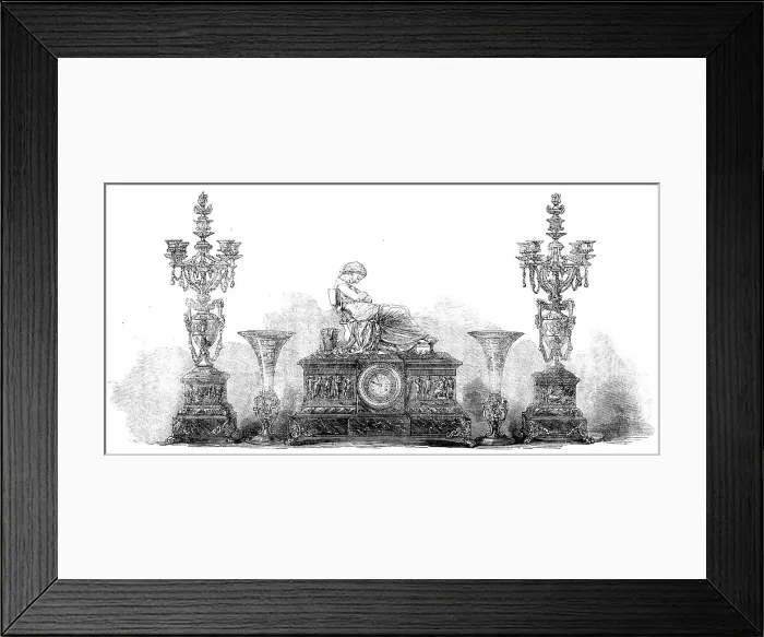 Framed Print : The International Exhibition: clock, candelabra, and portes bouquets, by M. Poilleux... 1862. Creator: Unknown Framed Print : The International Exhibition: clock, candelabra, and portes bouquets, by M. Poilleux... 1862. Creator: Unknown