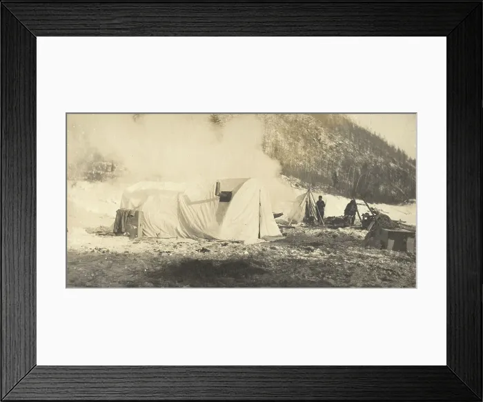 Framed Print : Winter camp of the survey party on the river bank. 1909. Creator: Vladimir Ivanovich Fedorov Framed Print : Winter camp of the survey party on the river bank. 1909. Creator: Vladimir Ivanovich Fedorov