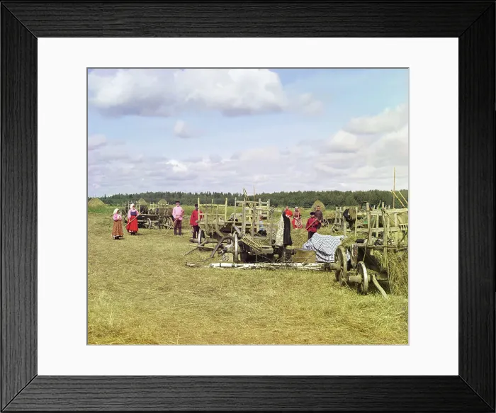 Framed Print : Haying, near rest time [Russian Empire], 1909. Creator: Sergey Mikhaylovich Prokudin-Gorsky
