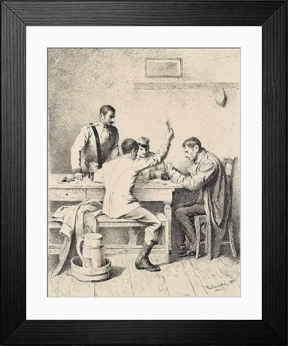 Framed Print : Soldiers playing cards, 1880. Creator: Friedrich Friedlaender Framed Print : Soldiers playing cards, 1880. Creator: Friedrich Friedlaender