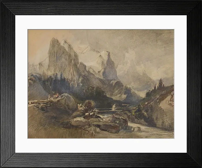 Framed Print : The Wetterhorn in the Bernese Oberland, undated. Creator: Alexandre Calame Framed Print : The Wetterhorn in the Bernese Oberland, undated. Creator: Alexandre Calame