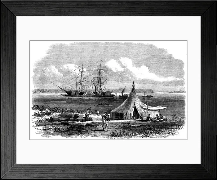 Framed Print : The brig Hetty Ellen discharging sections of Dr. Livingstone's new steamer... 1862. Creator: Unknown Framed Print : The brig Hetty Ellen discharging sections of Dr. Livingstone's new steamer... 1862. Creator: Unknown