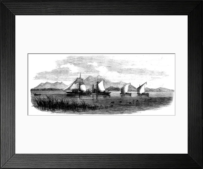 Framed Print : The Pioneer with boats in tow laden with parts of the steamer for Dr. Livingstone, 1862. Creator: Unknown Framed Print : The Pioneer with boats in tow laden with parts of the steamer for Dr. Livingstone, 1862. Creator: Unknown