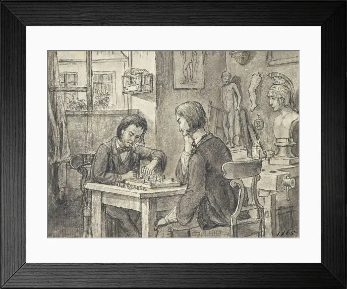 Framed Print : The chess players in the sculptor's studio, around 1870. Creator: Joseph Eugen Horwarter Framed Print : The chess players in the sculptor's studio, around 1870. Creator: Joseph Eugen Horwarter
