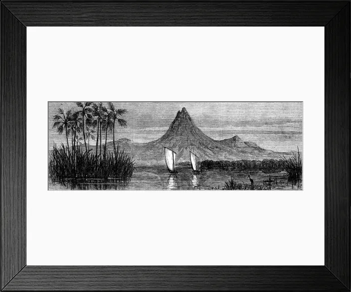 Framed Print : The gig and whaler H.M.S. Gorgon off the high hill of Makanga, in the River Sheri, 1862. Creator: Unknown Framed Print : The gig and whaler H.M.S. Gorgon off the high hill of Makanga, in the River Sheri, 1862. Creator: Unknown