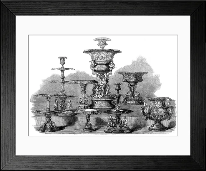 Framed Print : The International Exhibition: the Queen's Dessert Service, manufactured at the Royal... 1862. Creator: Unknown Framed Print : The International Exhibition: the Queen's Dessert Service, manufactured at the Royal... 1862. Creator: Unknown