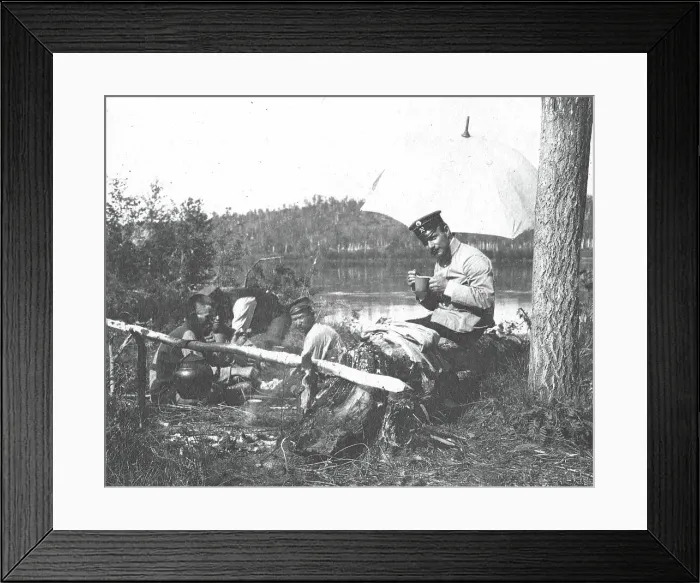 Framed Print : Lunch for prospectors on the banks of the Zeya River, 1909. Creator: Vladimir Ivanovich Fedorov Framed Print : Lunch for prospectors on the banks of the Zeya River, 1909. Creator: Vladimir Ivanovich Fedorov