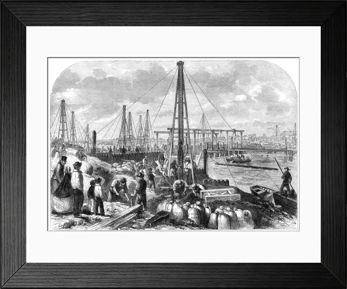 Framed Print : The Flood in the Fens: making the cofferdam, 1862. Creator: Unknown Framed Print : The Flood in the Fens: making the cofferdam, 1862. Creator: Unknown