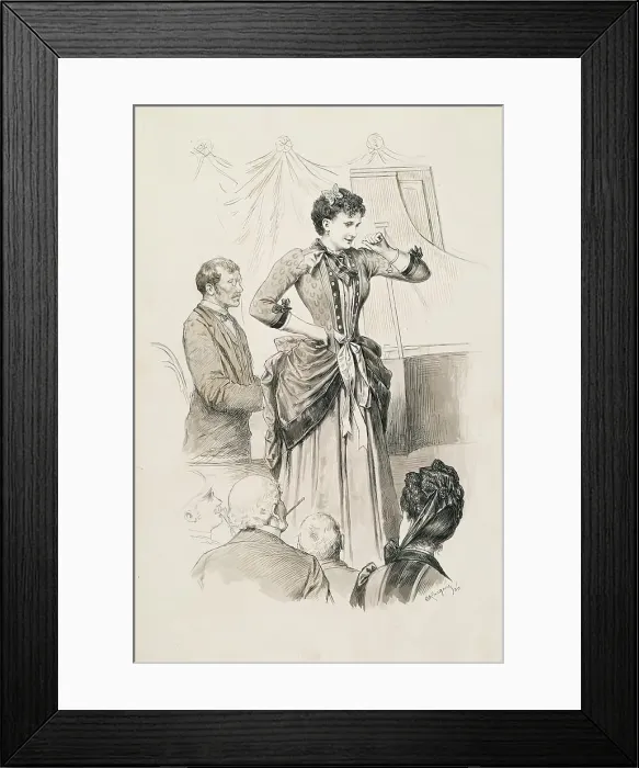 Framed Print : Viennese types: singer Fräulein Hornischer and her pianist in front of an audience, 1886. Creator: Karl Karger Framed Print : Viennese types: singer Fräulein Hornischer and her pianist in front of an audience, 1886. Creator: Karl Karger