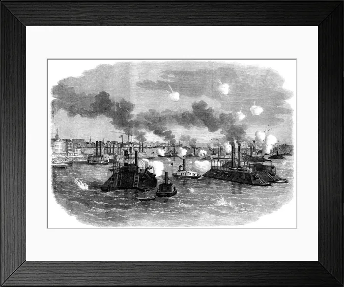 Framed Print : The Civil War in America: destruction of the Confederate flotilla... 1862. Creator: Unknown Framed Print : The Civil War in America: destruction of the Confederate flotilla... 1862. Creator: Unknown