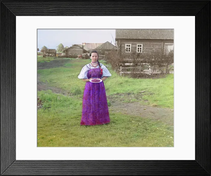 Framed Print : Girl with strawberries [Russian Empire], 1909. Creator: Sergey Mikhaylovich Prokudin-Gorsky