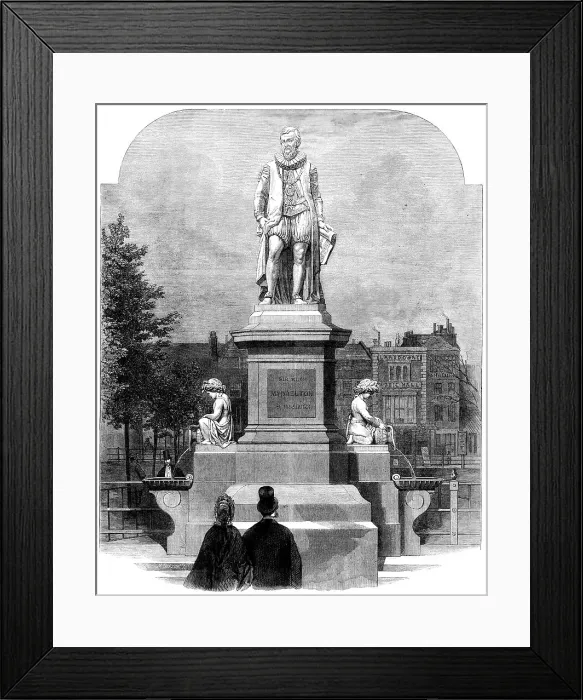 Framed Print : The Statue of Sir Hugh Myddelton at Islington-green, sculptured by the late John Thomas, 1862. Creator: Mason Jackson Framed Print : The Statue of Sir Hugh Myddelton at Islington-green, sculptured by the late John Thomas, 1862. Creator: Mason Jackson
