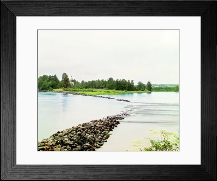 Framed Print : Current-diverting levee near the Iablonskii Island [Russian Empire], 1909. Creator: Sergey Mikhaylovich Prokudin-Gorsky