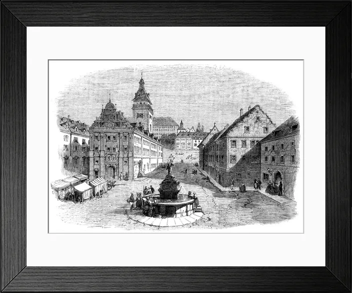 Framed Print : Her Majesty's Visit to Germany, the market-place, Gotha... 1862. Creator: Unknown Framed Print : Her Majesty's Visit to Germany, the market-place, Gotha... 1862. Creator: Unknown