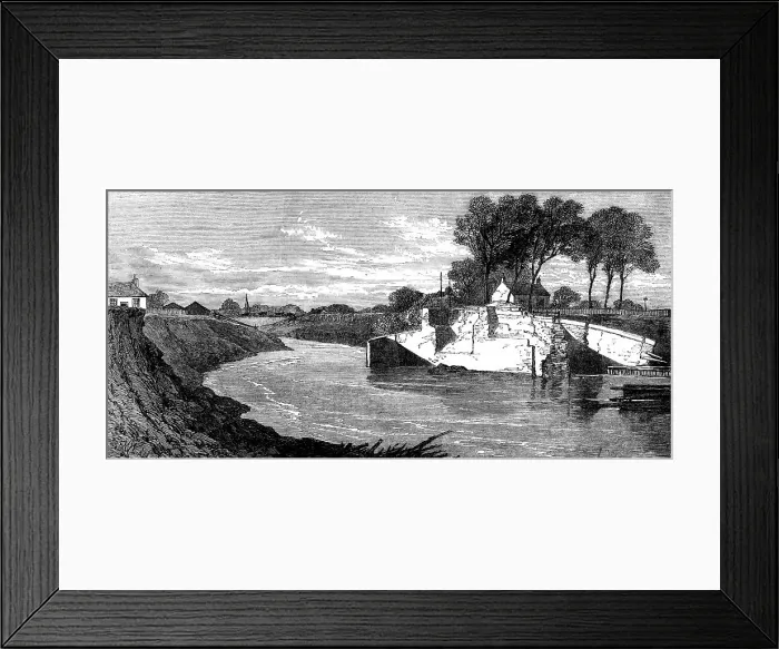 Framed Print : The Inundation in the Fens: the blown sluice at the Marshland Drain, 1862. Creator: Unknown Framed Print : The Inundation in the Fens: the blown sluice at the Marshland Drain, 1862. Creator: Unknown