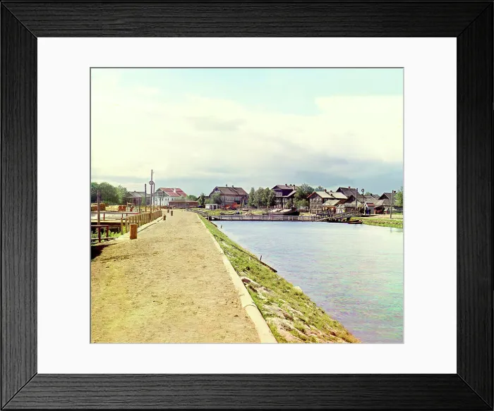 Framed Print : Onezhskii Canal near Voznesene [Russian Empire], 1909. Creator: Sergey Mikhaylovich Prokudin-Gorsky