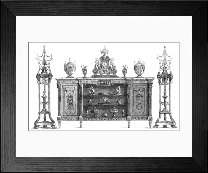 Framed Print : The International Exhibition: cabinet and candelabra by Wright and Mansfield, 1862. Creator: Unknown Framed Print : The International Exhibition: cabinet and candelabra by Wright and Mansfield, 1862. Creator: Unknown