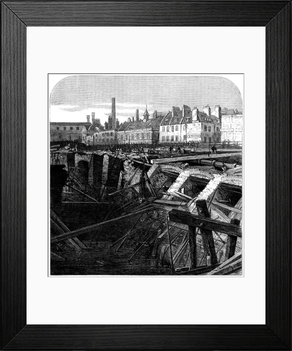 Framed Print : Bursting of the Fleet Ditch and destruction of part of the Metropolitan Railway... 1862. Creator: Unknown Framed Print : Bursting of the Fleet Ditch and destruction of part of the Metropolitan Railway... 1862. Creator: Unknown