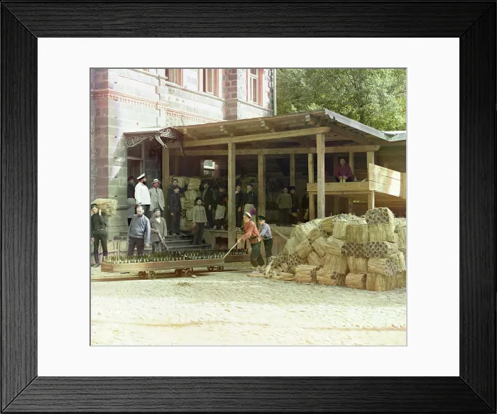 Framed Print : Distributing of water, Borzhom, between 1905 and 1915. Creator: Sergey Mikhaylovich Prokudin-Gorsky Framed Print : Distributing of water, Borzhom, between 1905 and 1915. Creator: Sergey Mikhaylovich Prokudin-Gorsky