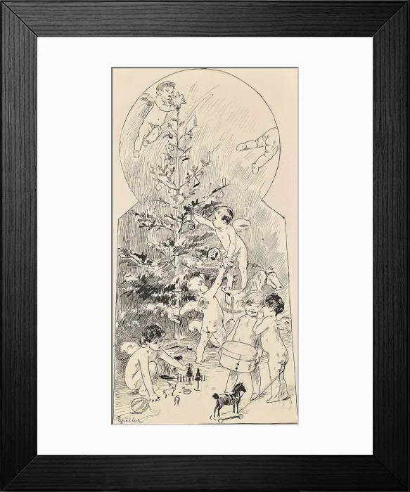Framed Print : Angels cleaning Christmas tree, c1900. Creator: Carl Froschl Framed Print : Angels cleaning Christmas tree, c1900. Creator: Carl Froschl
